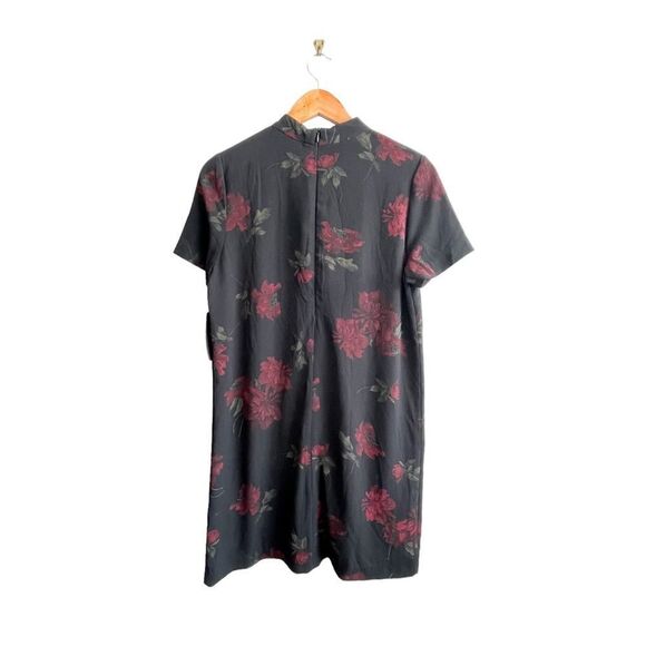 Black Tape_ Dress Burgundy Floral Short Sleeved V-Neck Sheath Back Zip Women's M - Picture 2 of 9